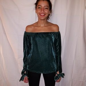 Off the Shoulder Green Velvet Top  by Villa